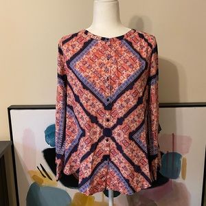Lucky Brand | Patterned Long Sleeve Button Down Blouse